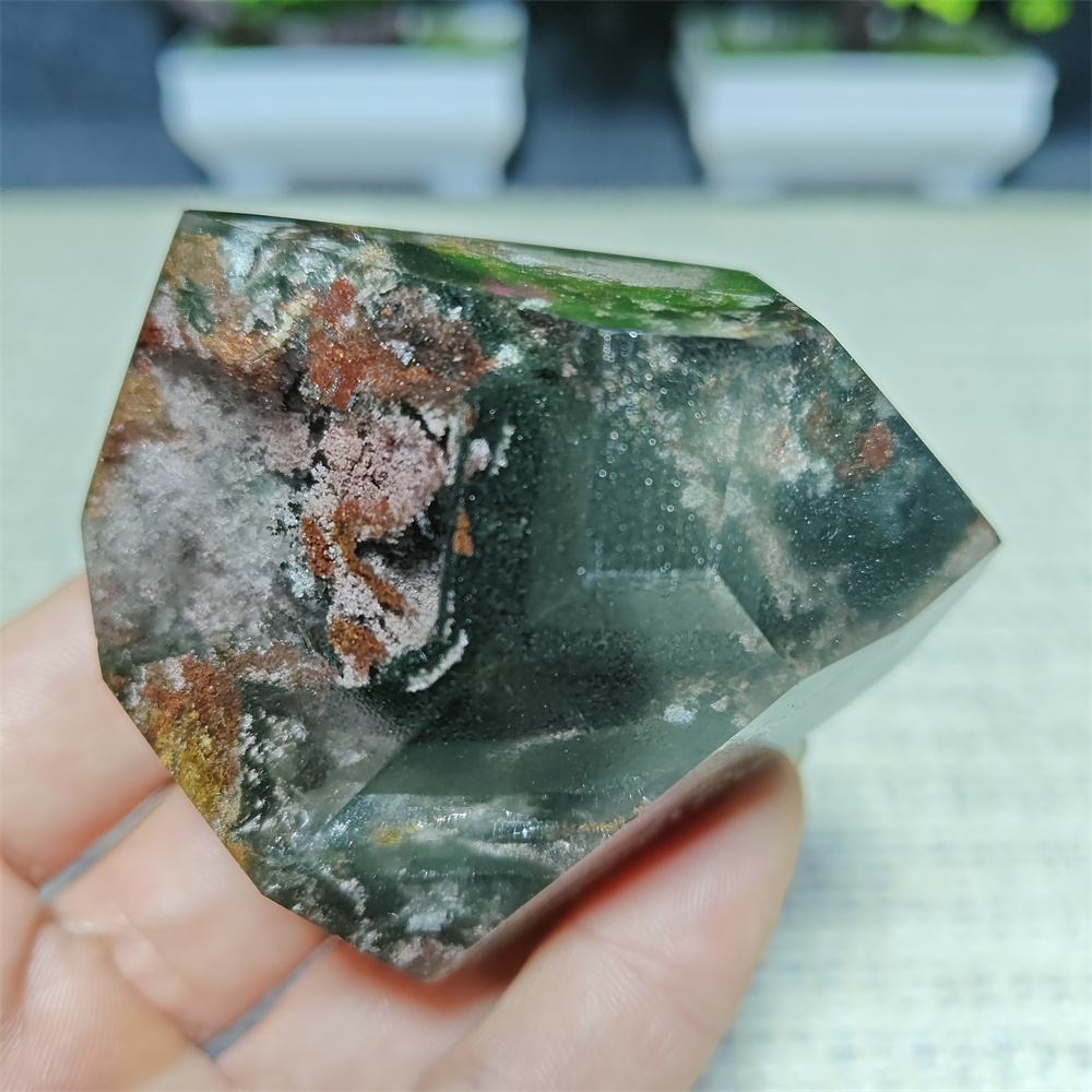 Aquarium Decoration Rock - Natural Crystal Green Ghost Polyhedron Aura