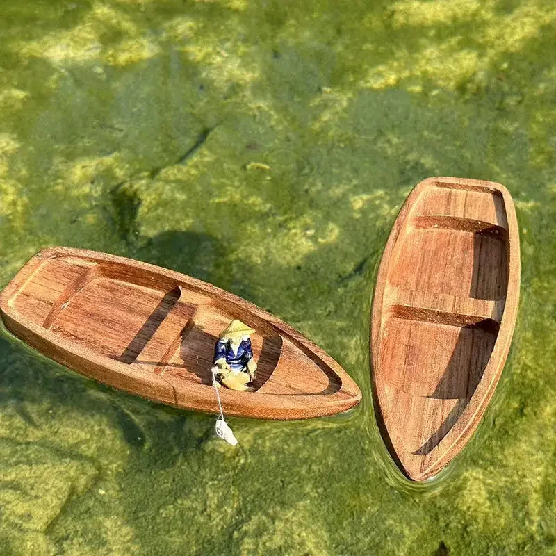 Handmade Wooden Boat Mini Floa - Aquarium Fish Tank Price ulasan dan harga