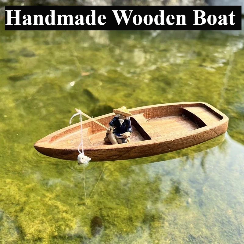 Handmade Wooden Boat Mini Floa - Aquarium Fish Tank Price ulasan dan harga