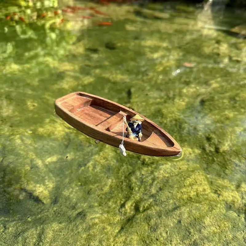 Handmade Wooden Boat Mini Floa - Aquarium Fish Tank Price ulasan dan harga